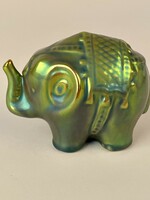 Zsolnay eozin porcelán figura, elefánt, öttorony jelzéssel
