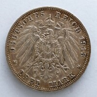1913 E. Német Birodalom Ezüst 3 Márka  (No: 23/238.)