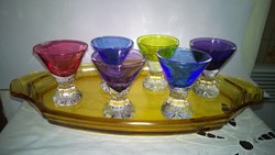 Art deco tálcán likőrös készlet  többféle színű pohárkák