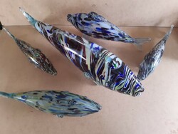 Blown colored glass fish from Murano, 5 pcs for sale!