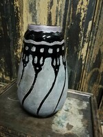 Badár Balázs mezőtúri fazekas vázája, jelzett fekete mázas szecessziós motívummal, gyűjtőknek