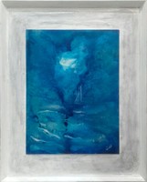 Prima díjas művésztől, tanúsítvánnyal pecséttel. Kék tó.57x46 cm kerettel. Károlyfi Zsófia (1952)