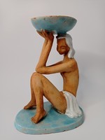Mária H. Rahmer, extra rare art deco female nude holding a bowl.