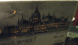 Budapest Országház litho átvilágítós képeslap Hold to Light