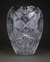 1H558 Régi vastagfalú csiszoltüveg kristály váza 19 cm