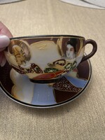 Gyönyörű gyűjtői Japán Satsuma jelenetes teás csésze kistányérral