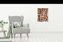 ZSM Absztrakt festmény, 50cm/40 cm vászon, akril, festőkés, Szinek mozgásban