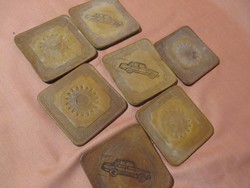 7 retro leather coasters with a car and sun pattern