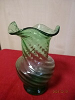 Green, Russian, twisted glass vase, with ruffled edges, height 15 cm. He has! Jokai.