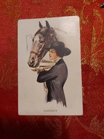 Régi színes lovas képeslap
