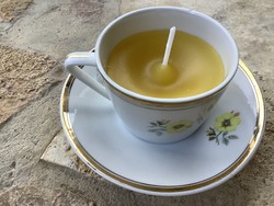 Hollóházi porcelán illatgyertya mokkás csésze+alj sárga rózsa mintás párban
