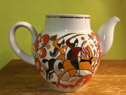Harcos lovas jelenettel színesen díszített Orosz teáskanna