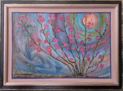 Virágok közt veled lenni c. 45x62 cm-es mű. Prima díjas művésztől,tanúsítvánnyal. Károlyfi Zs (1952)