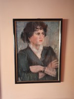 Morcos hölgy, Bartosi László festmény, üvegezett keretben 44x60 cm.