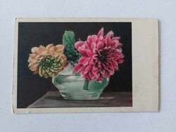 Régi képeslap 1937 virágos levelezőlap dália vázában