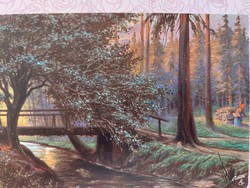 Old postcard 1912 postcard landscape forest stream