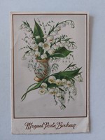 Régi virágos képeslap levelezőlap gyöngyvirág vázában