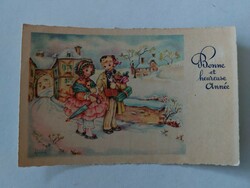 Régi képeslap 1952 levelezőlap gyerekek havas táj