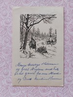 Régi karácsonyi képeslap 1953 levelezőlap havas táj szánkó