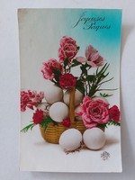 Régi húsvéti képeslap levelezőlap rózsa tojás kosárban