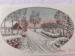 Régi karácsonyi képeslap 1933 levelezőlap havas táj