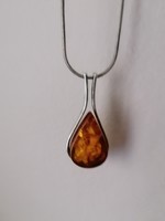 Silver pendant with amber and silver chain 925