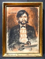 Guitar player - colored pencil drawing (size with frame 33x24 cm) unidentified mark