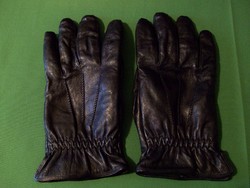 Black men's leather gloves with fleece lining, size L