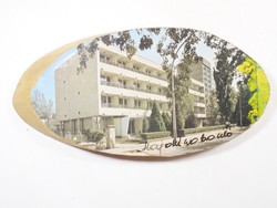 Régi Retro falikép falra akasztható fa dekupázs festett kép -  emlék szuvenír Hajdúszoboszló
