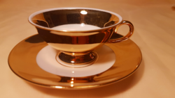 1 darab aranyozott EIGL porcelán kávéscsésze, tányérral, belül Willstatt emlékkép
