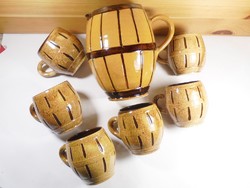 Retro painted ceramic glass jug set - 6 pcs barrel pattern