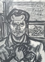 Dési Huber István: Önarckép Picasso-képpel (Önkínzó önarckép) nyomat, az özvegy autográf soraival