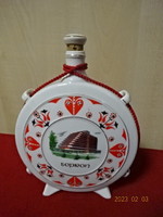Hollóháza porcelain water bottle, with Sopron inscription, folk art design. Jokai.