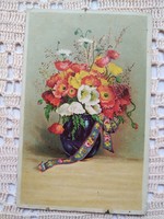 Antik virágos litho/litográfiás képeslap, virágcsokor, 1915-30 közötti