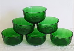 Retro Francia zöld vastag üveg  tálkák 6db 11x6cm