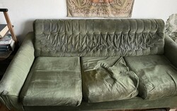 Zöld bársony szalon nappali kanapé heverő kihúzható ágy retro
