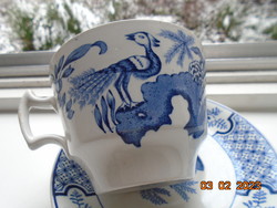1916 számozott "YUAN" mintával, Keleti kék pávás, lombos  teás csésze alátéttel a Woods&Sons cégtől