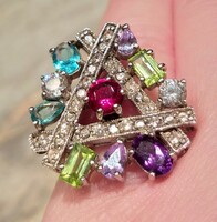 Drágakő "kavalkád" pazar egyedi elzett ezüstgyűrű 18mm