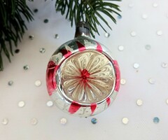 Régi reflexes üveg gömb karácsonyfa dísz 4-5cm
