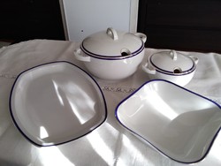 Nagyon ritka Art Deco pajzspecsétes porcelán tálaló készlet, kék - arany festéssel!