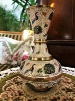 Brass, colored, fire enamel, peacock vase, elegant, unique design