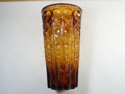 Retro old glass vase with brown convex pattern