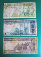 Iran -lot of 3 banknotes -50 rials (1977) - 200 rials (1982) - 500 rials (1988)