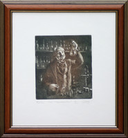 László Gulyás: Pharmacy - framed 27x25 cm - artwork 15x13 cm