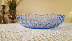Beautiful blue etched fruit pattern glass centerpiece, serving bowl