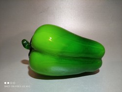 Kézzel készült vastag falú üveg zöldség paprika üvegdísz 14 cm