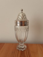 Angol metszett üvegű, ezüst kupakos cukorszóró, 1820 körül
