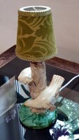 Old, bird-like, glazed ceramic table lamp, assembled, with shade, complete. (2.)