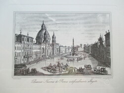 Authentic reproduction of the Roman piazza navona - antique engraving from the 20th century