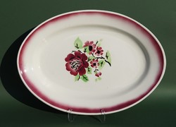 Large old granite ceramic bowl serving tray with flower pattern